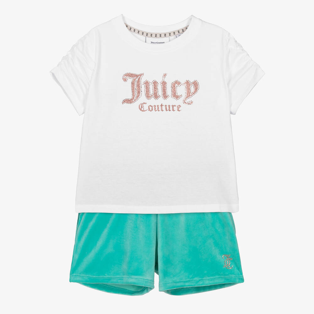 Juicy Couture - Girls Green Velour Shorts Set | Childrensalon