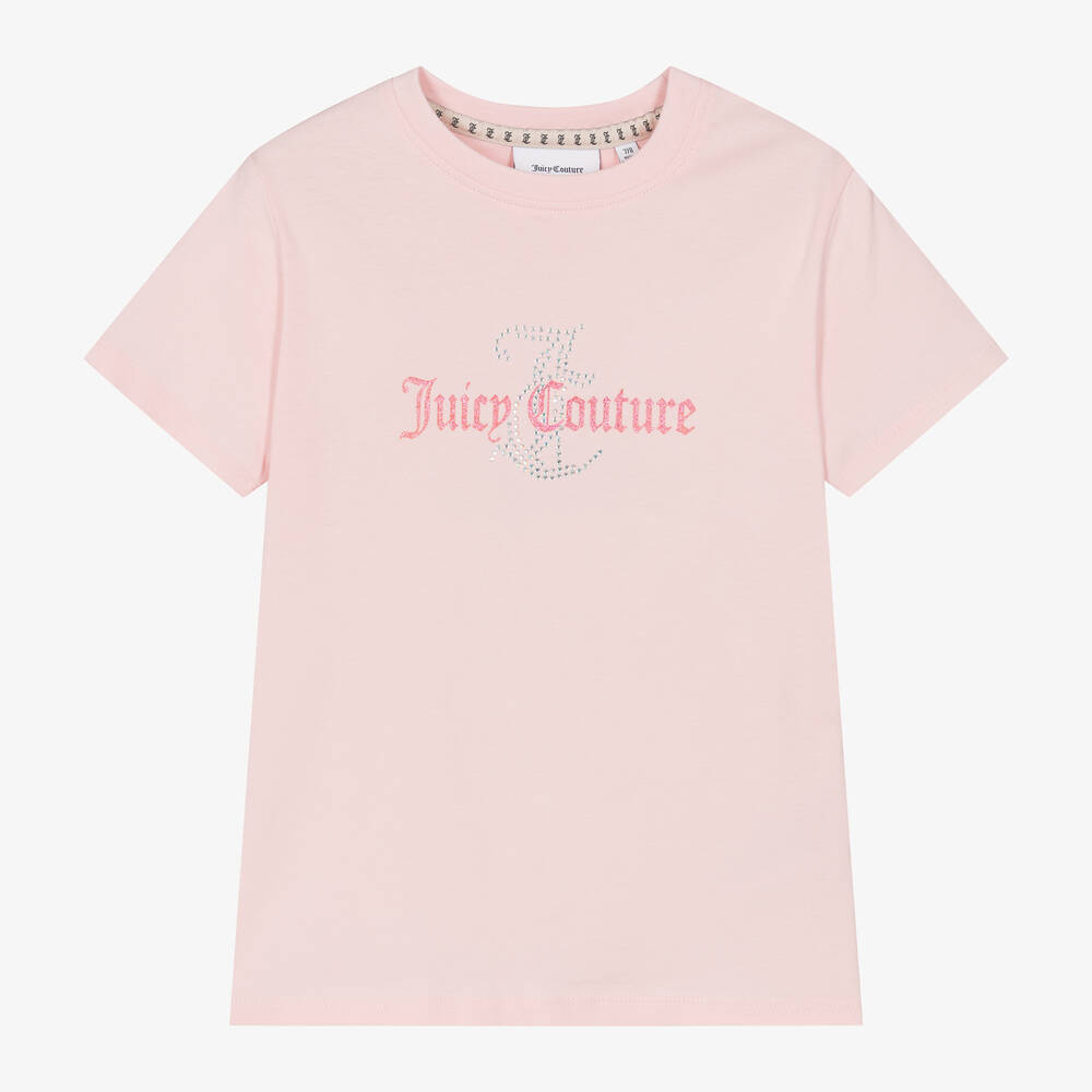 Juicy Couture - Girls Light Pink Cotton Diamanté T-Shirt | Childrensalon