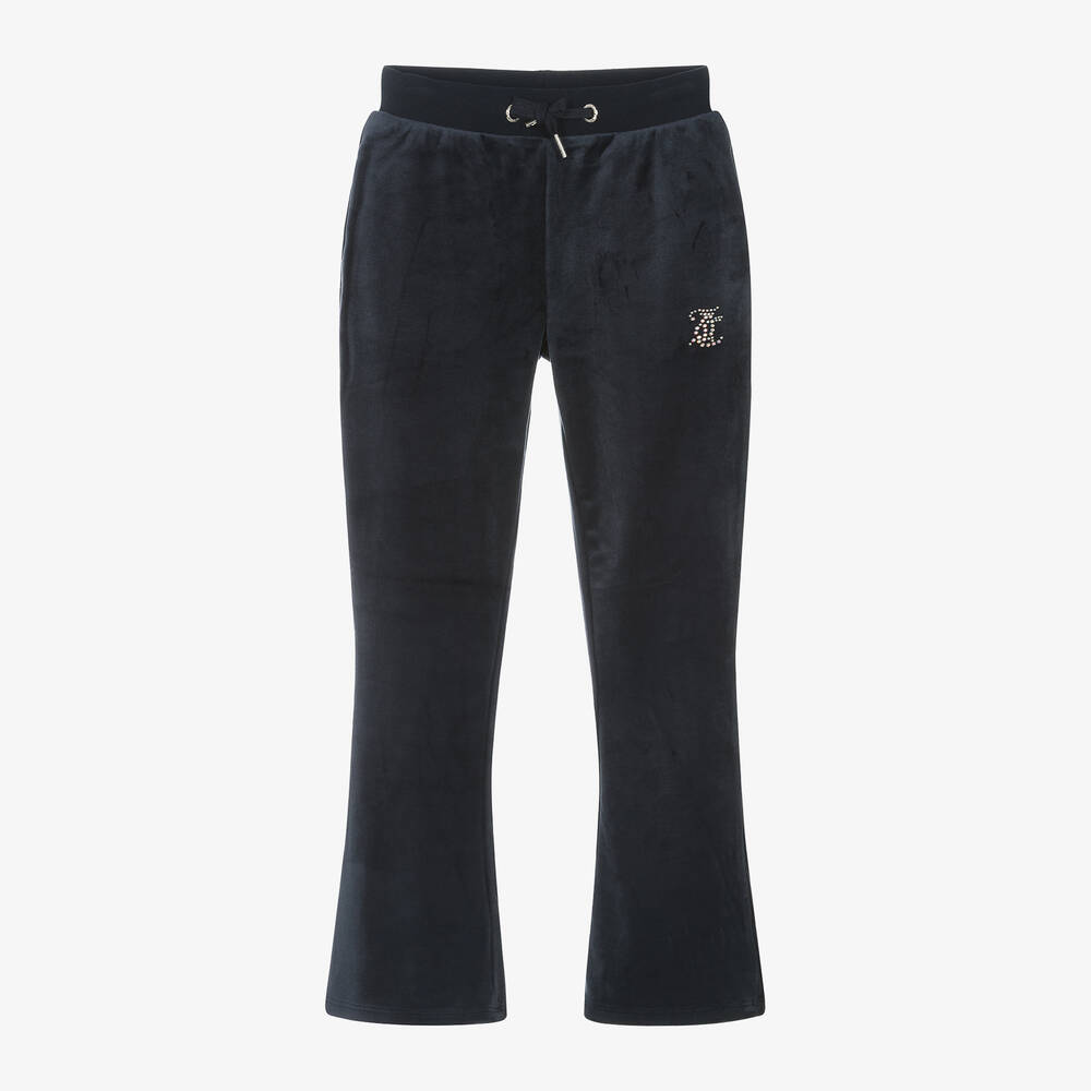 Juicy Couture - Girls Navy Blue Flared Velour Joggers | Childrensalon