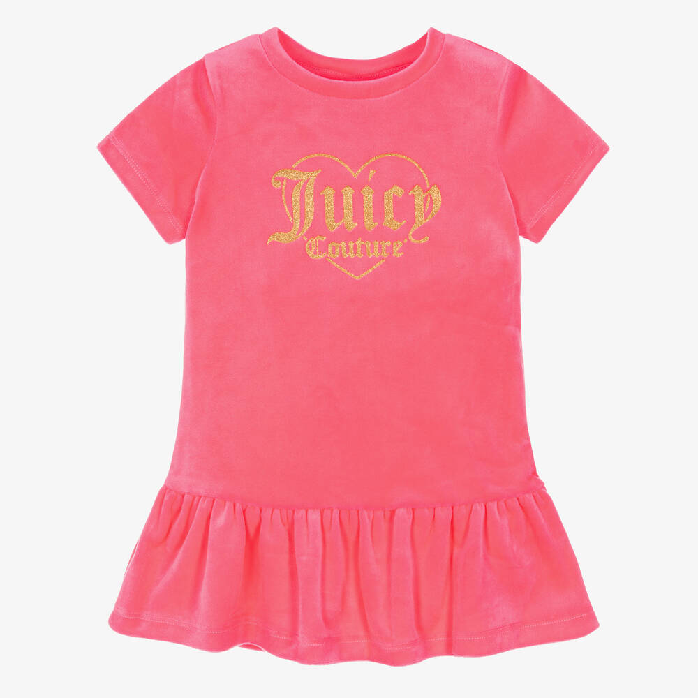 Juicy Couture - Girls Neon Pink Velour Ruffle Dress | Childrensalon