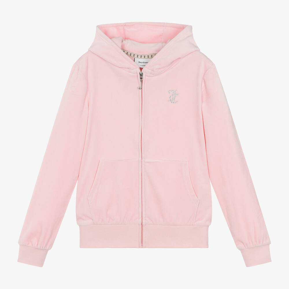Juicy Couture - Girls Pale Pink Velour Zip-Up Top | Childrensalon
