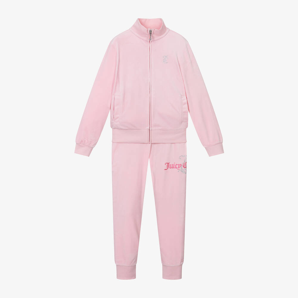 Juicy Couture - Girls Pink Velour Slim-Fit Tracksuit | Childrensalon