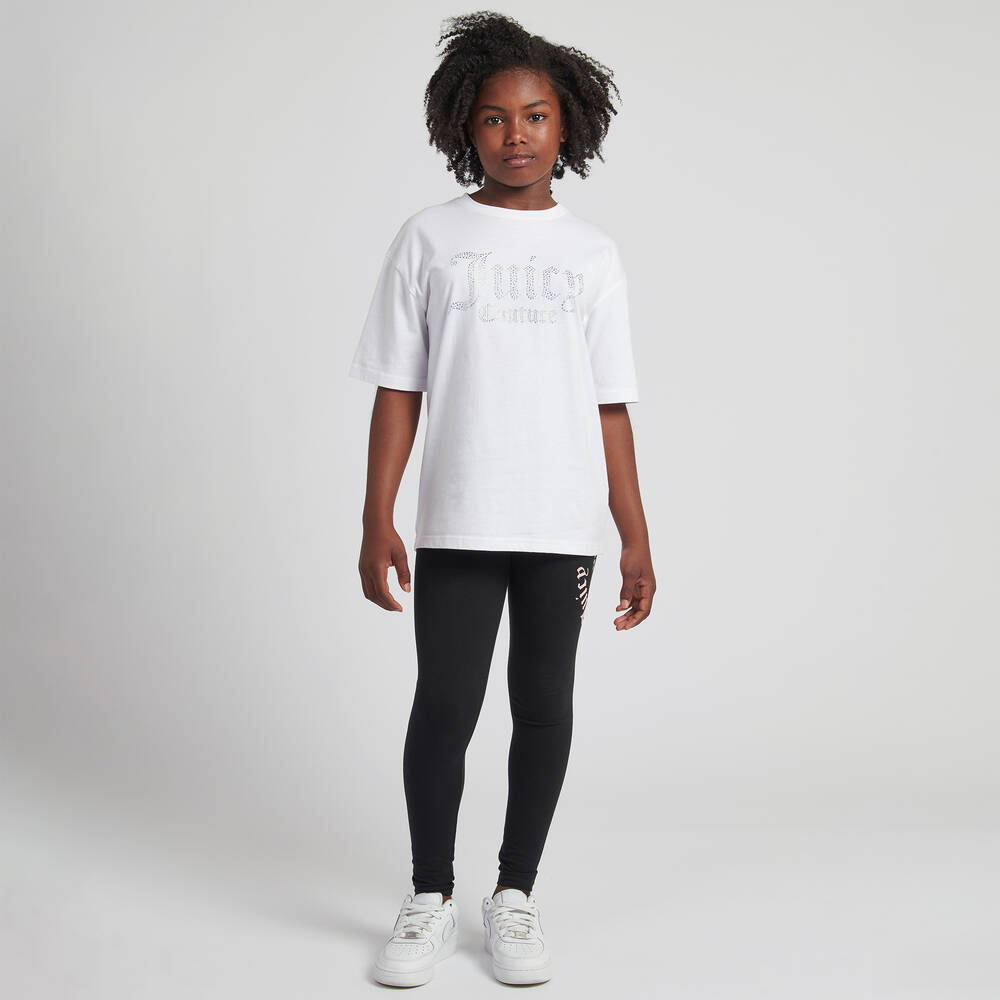 Juicy Couture - Girls White Diamanté Cotton T-Shirt | Childrensalon