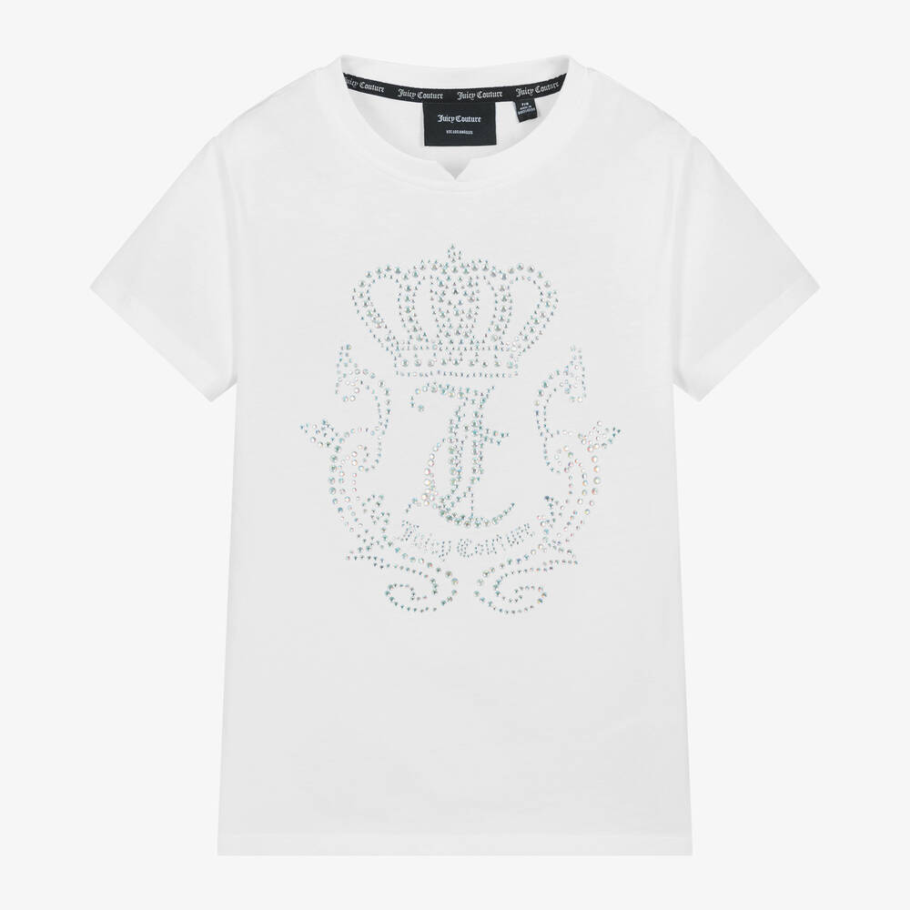 Shop Juicy Couture Girls White Diamanté Cotton T-shirt