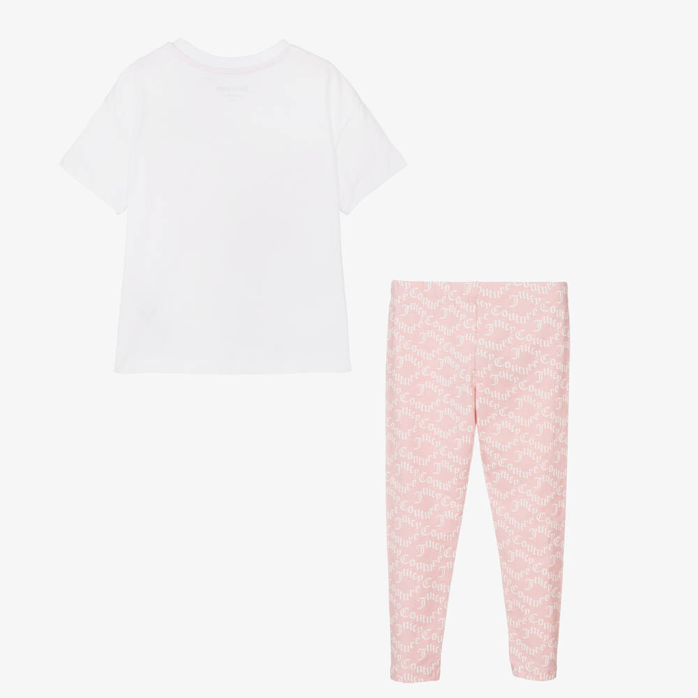 Juicy Couture - Girls White & Pink Cotton Leggings Set