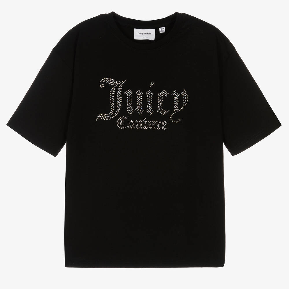 Juicy Couture - تيشيرت قطن لون أسود مزين بديامنتي للمراهقات | Childrensalon