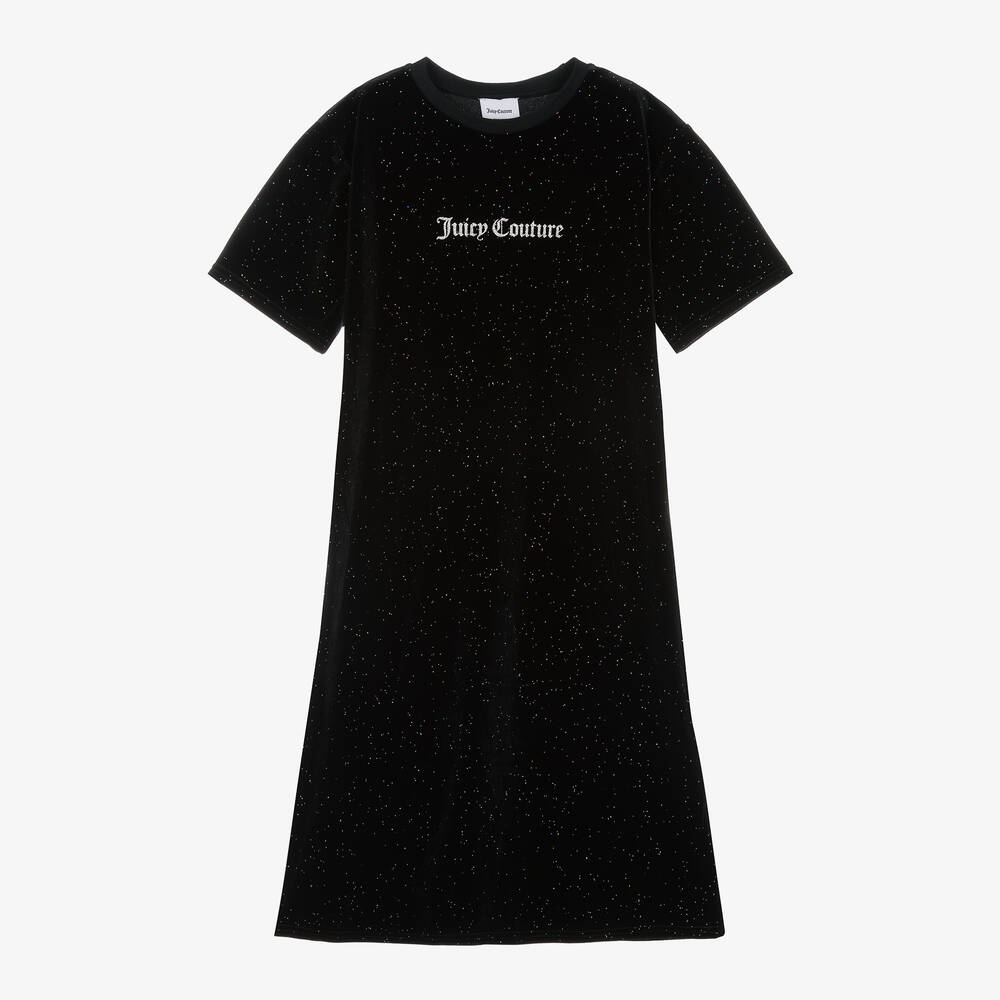 Juicy Couture - فستان تينز بناتي قطيفة غليتر لون أسود | Childrensalon