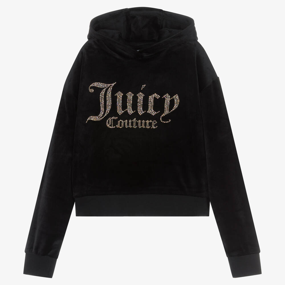 Juicy Couture - Sweat à capuche noir en velours ado | Childrensalon