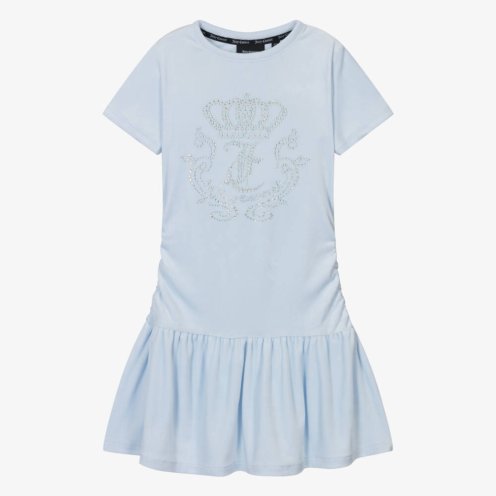 Juicy Couture - فستان قطيفة لون أزرق فاتح للمراهقات | Childrensalon