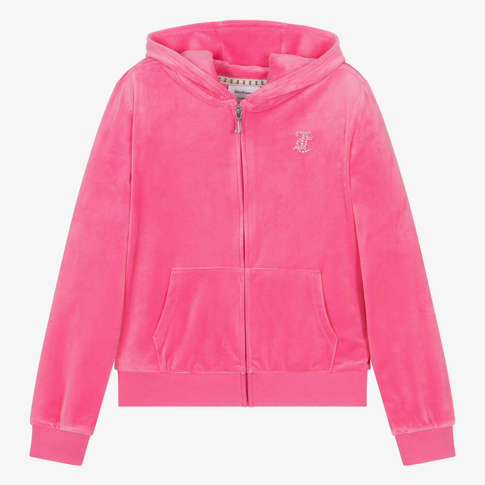Juicy Couture - Teen Girls Bright Pink Velour Zip-Up Top | Childrensalon