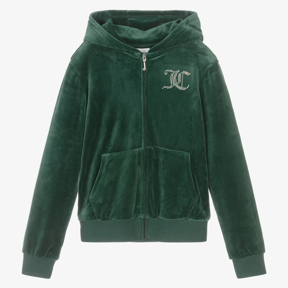 Juicy Couture - Sweat à capuche vert strassé zippé | Childrensalon