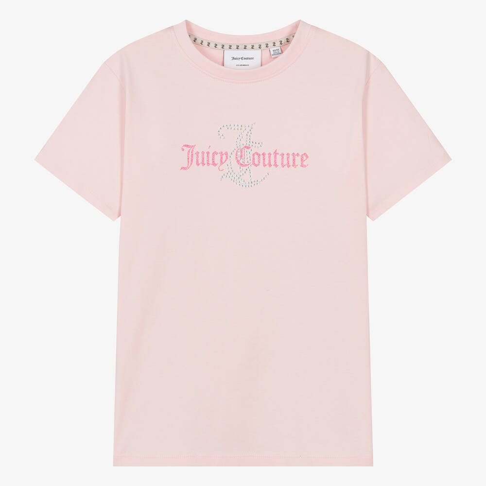Juicy Couture - تيشيرت قطن لون زهري فاتح مزين بديامنتي | Childrensalon