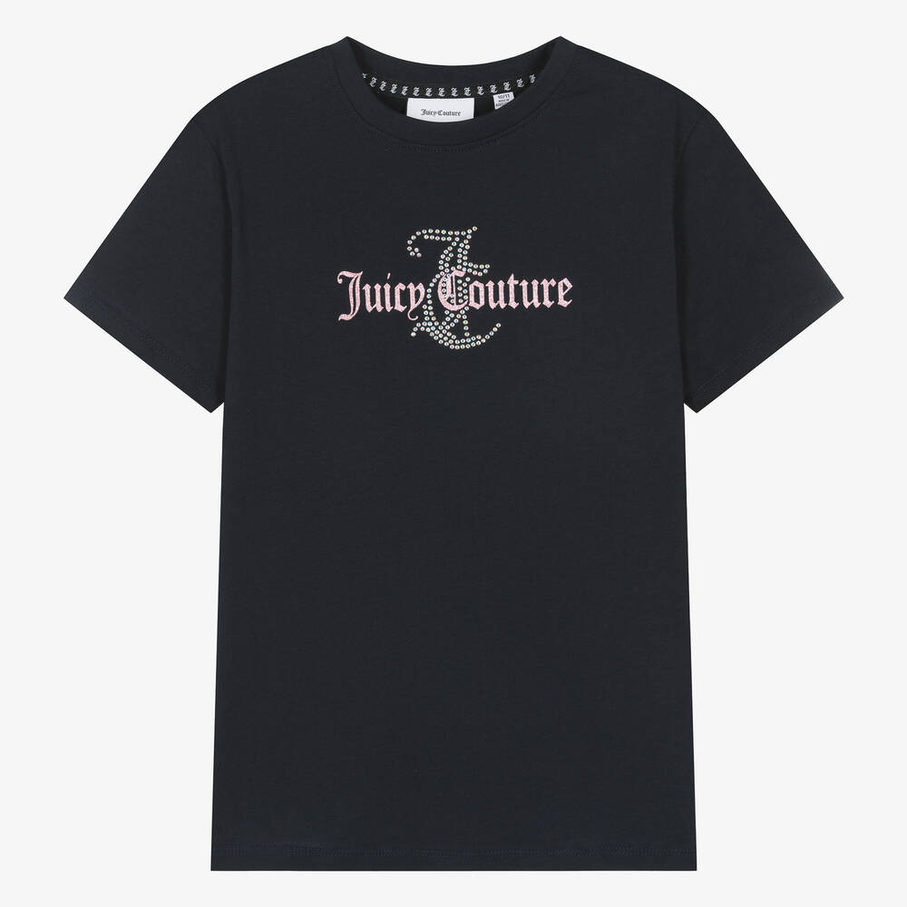 Juicy Couture - Teen Girls Navy Blue Cotton Diamanté T-Shirt | Childrensalon