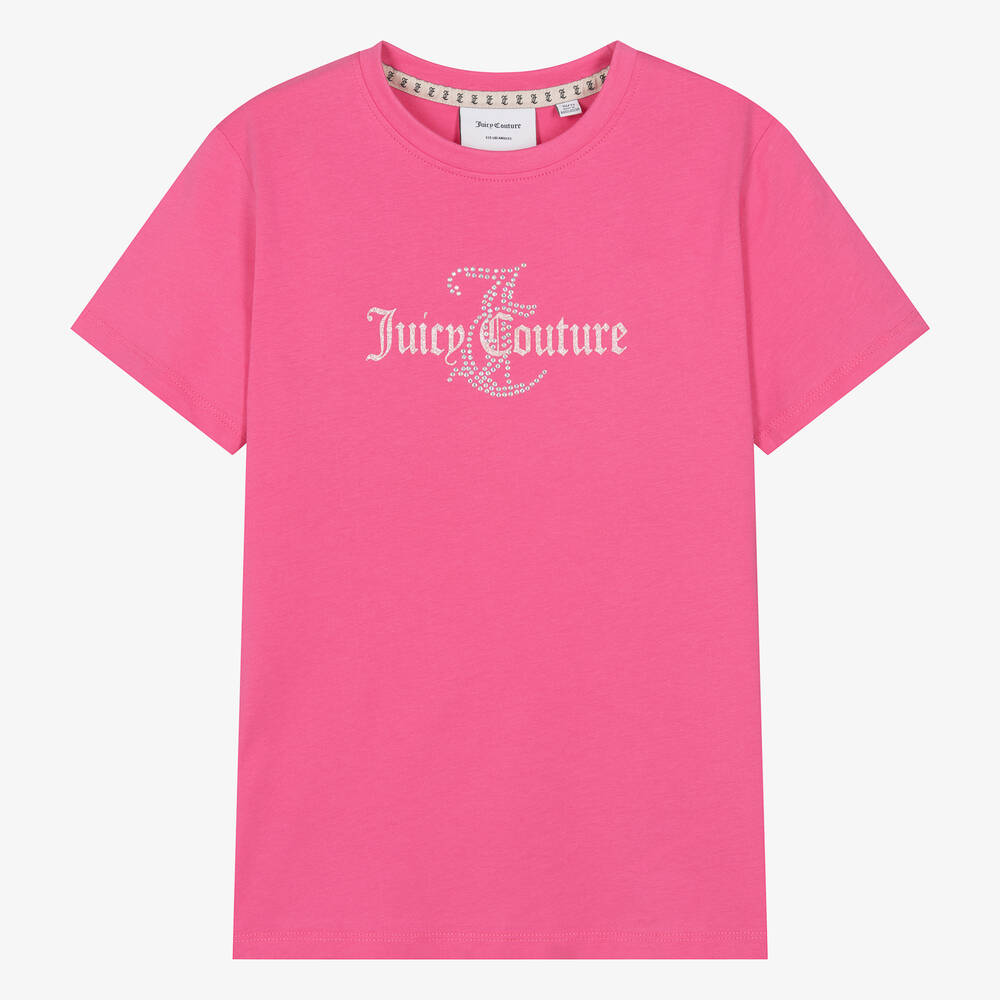 Juicy Couture - Teen Girls Pink Cotton Diamanté T-Shirt | Childrensalon