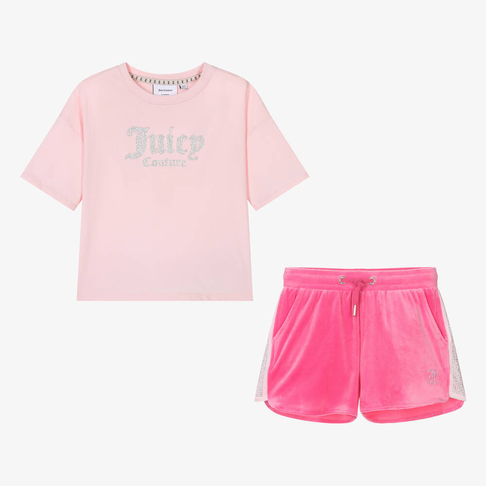 Juicy Couture - Teen Girls Pink Velour Shorts Set | Childrensalon