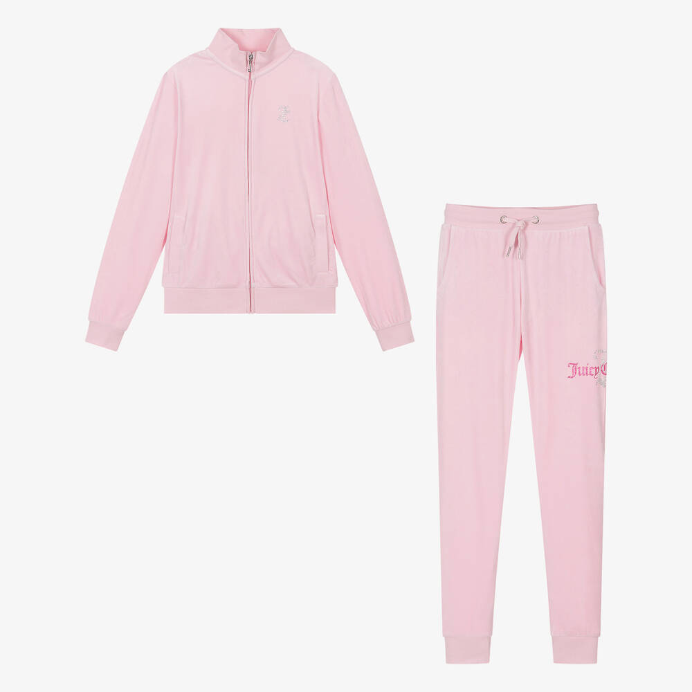 Juicy Couture - Teen Girls Pink Velour Slim-Fit Tracksuit | Childrensalon