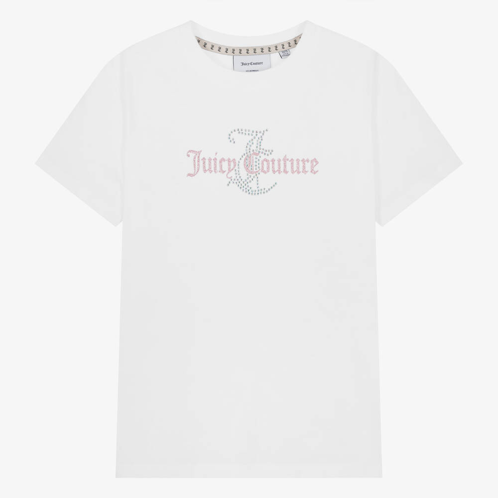 Juicy Couture - تيشيرت قطن لون أبيض مزين بديامنتي للمراهقات | Childrensalon