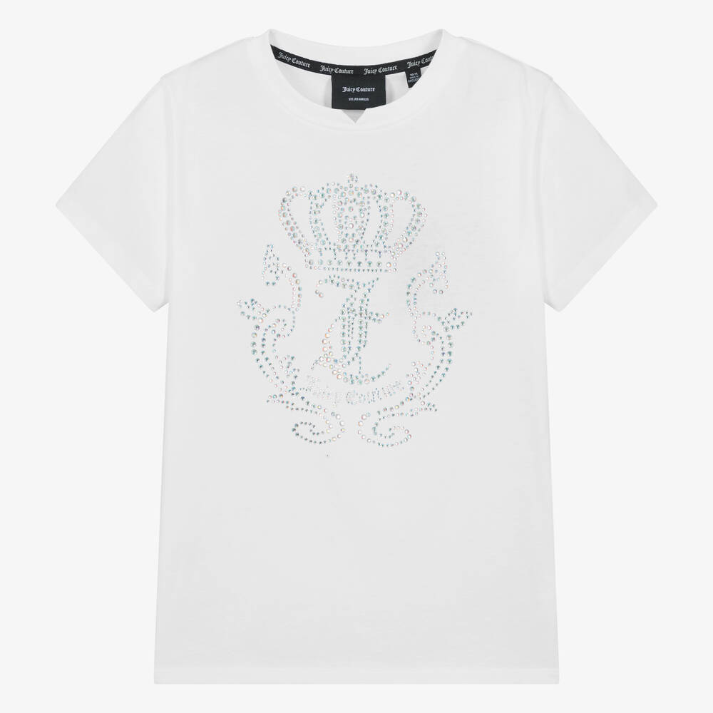Juicy Couture - Teen Girls White Diamanté Cotton T-Shirt | Childrensalon