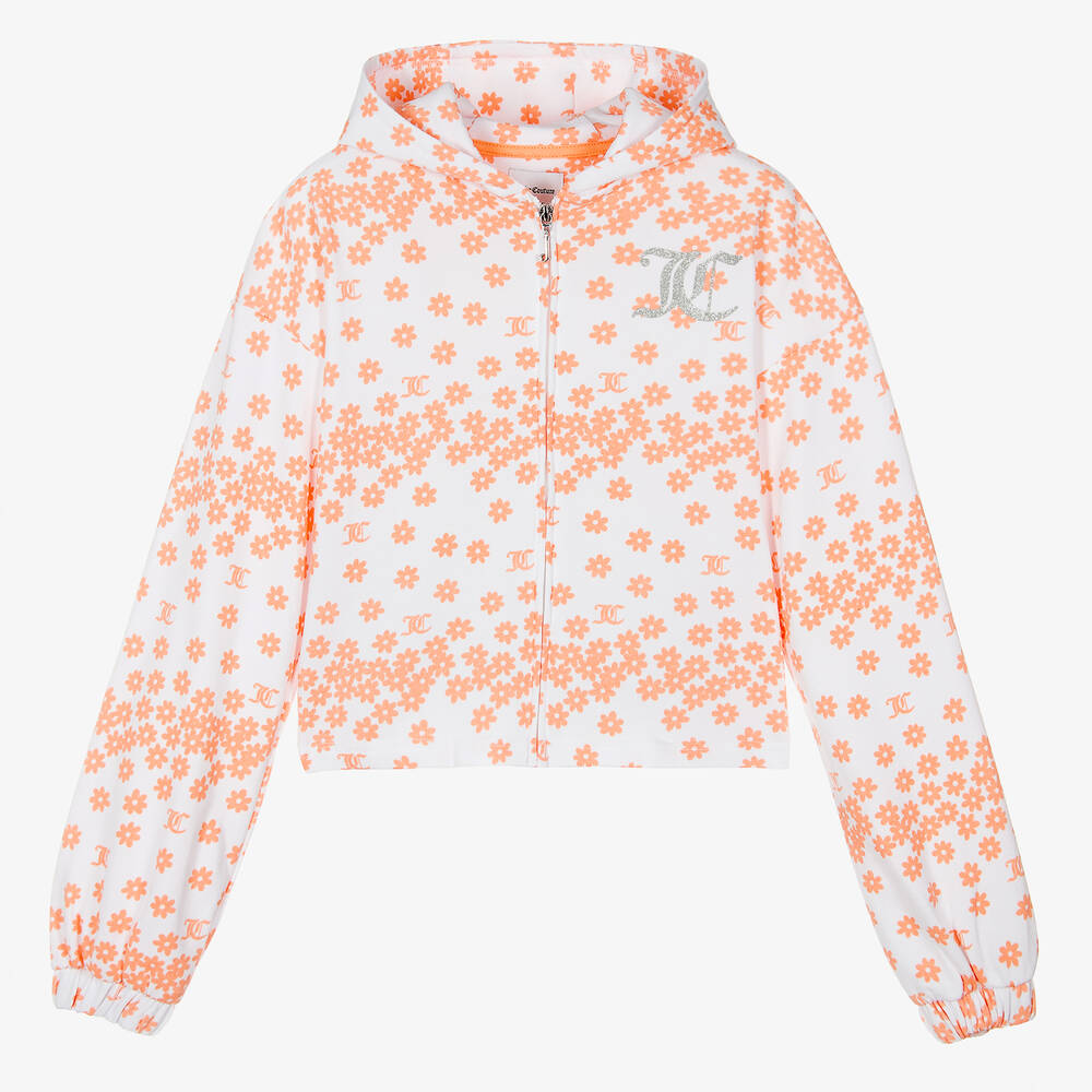 Juicy Couture - Sweat à capuche orange blanc zippé | Childrensalon