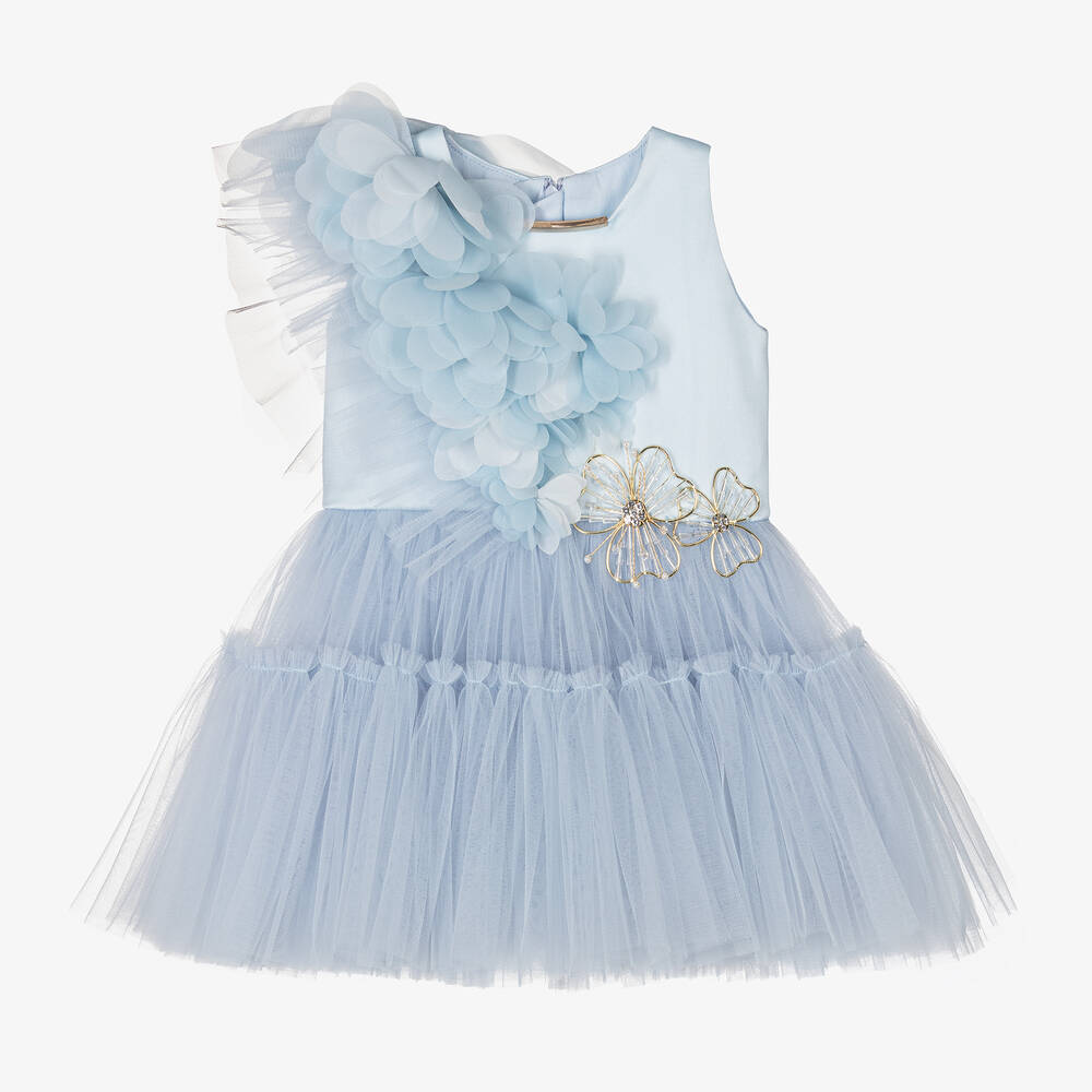 Junona - Baby Girls Blue Tulle Flower Dress | Childrensalon