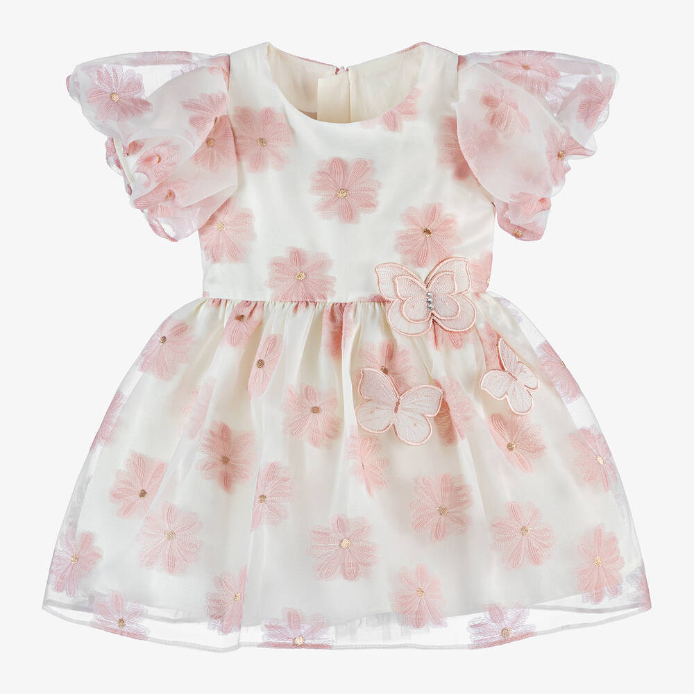 Junona - Baby Girls Ivory Floral Organza Dress | Childrensalon