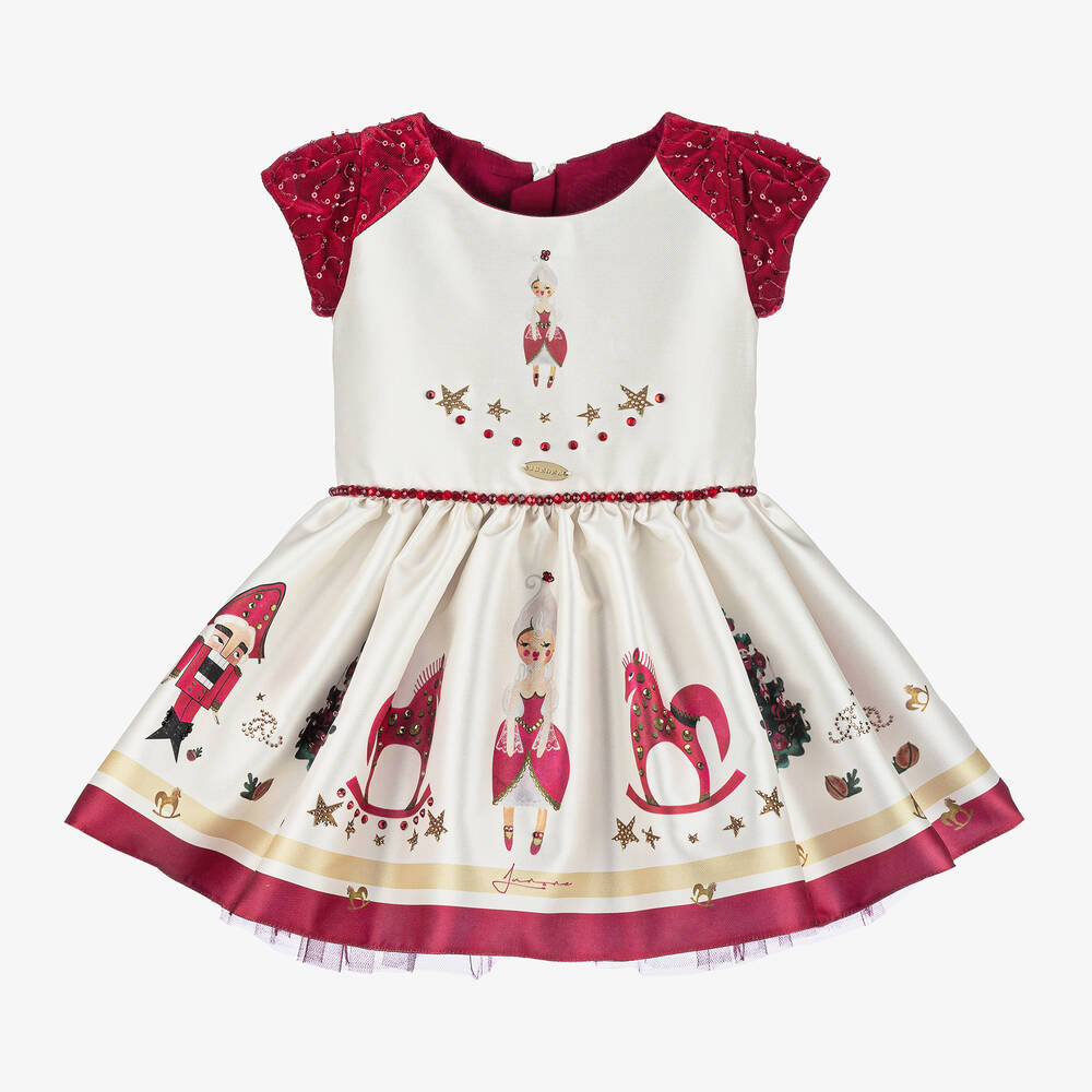 Junona - Baby Girls Ivory Satin Christmas Dress | Childrensalon