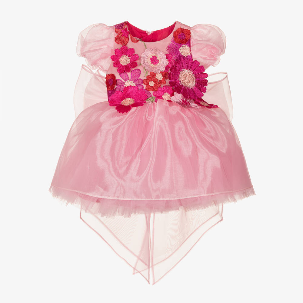 Junona - Baby Girls Pink Floral Organza Dress | Childrensalon
