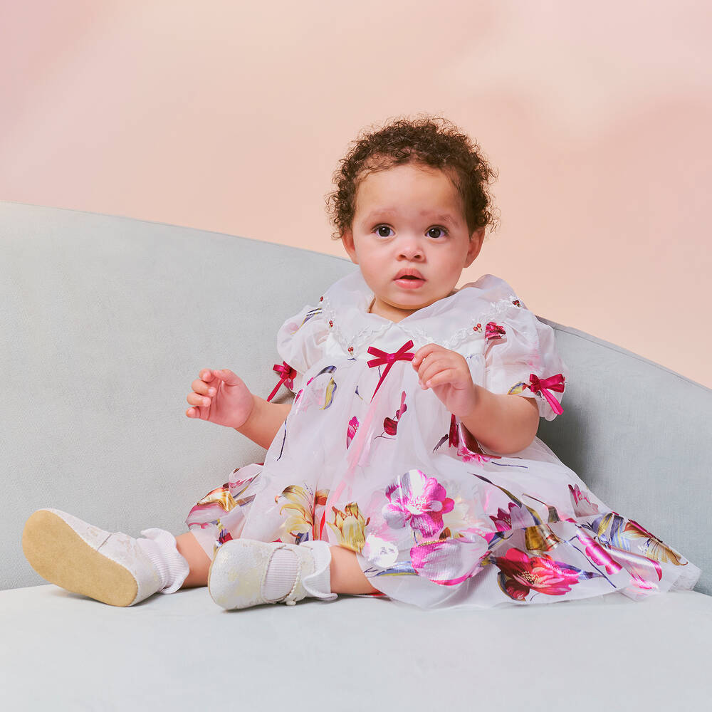 Junona-Baby Girls White Floral Tulle Dress | Childrensalon