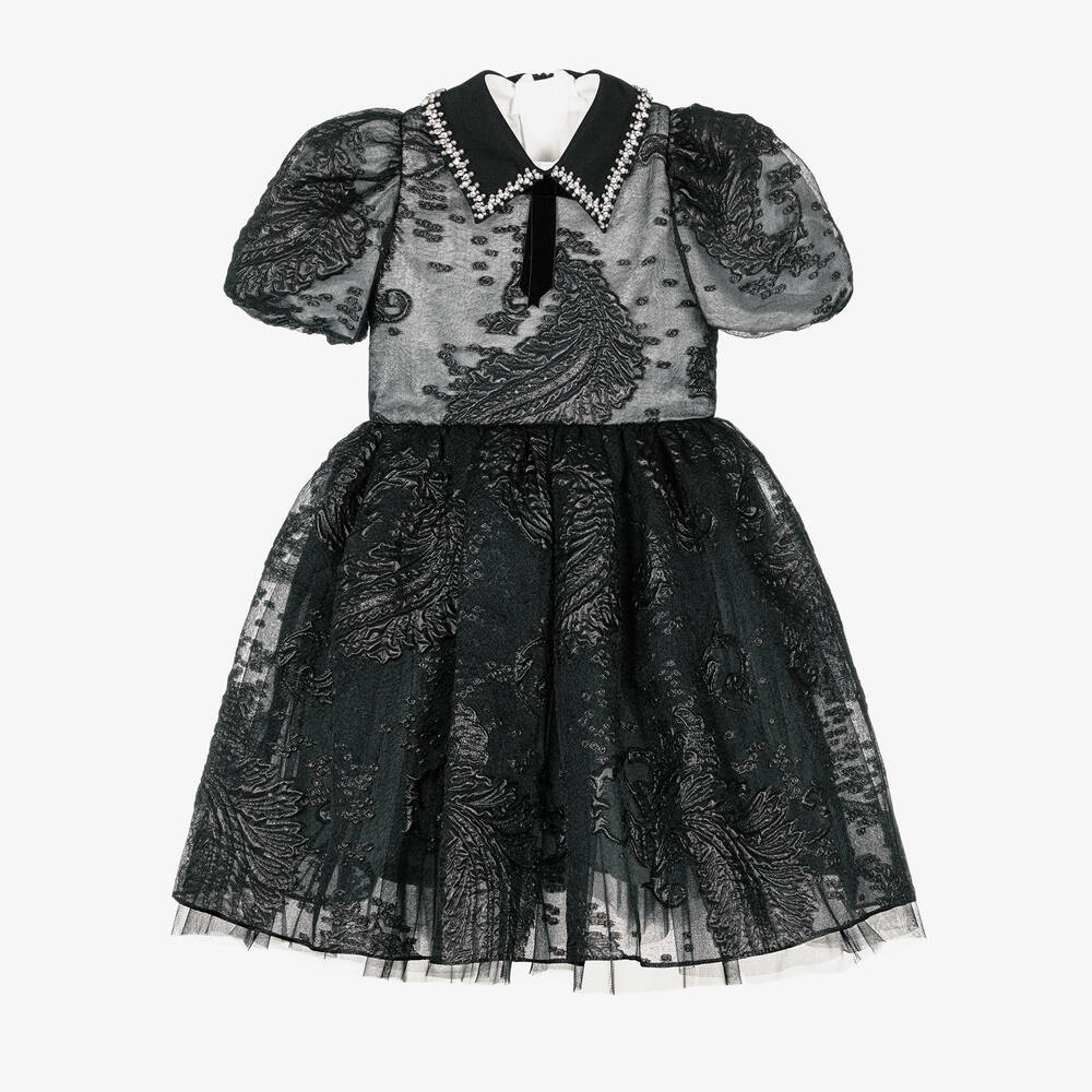 Junona - Girls Black Organza Dress | Childrensalon