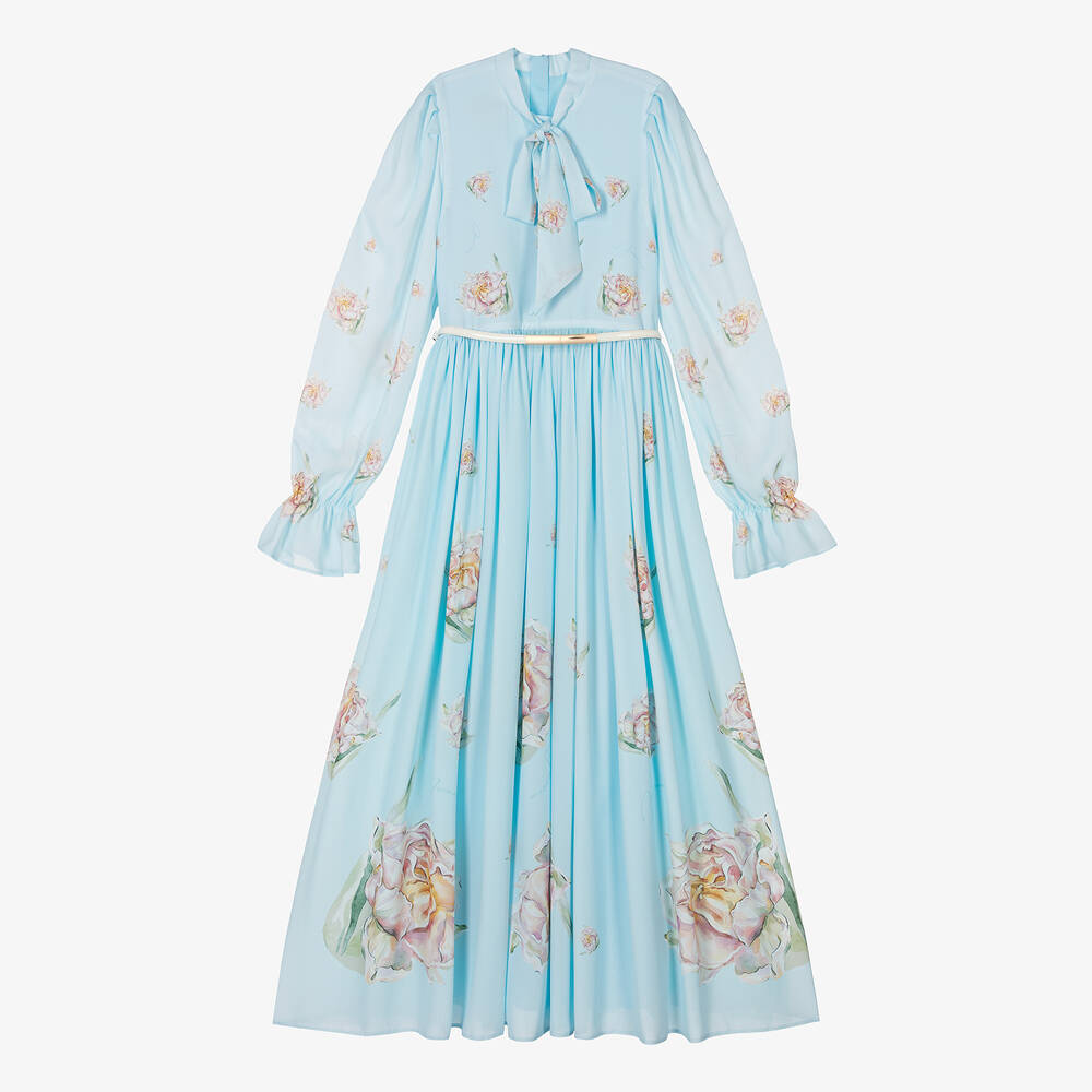 Junona - Girls Blue Floral Maxi Dress | Childrensalon