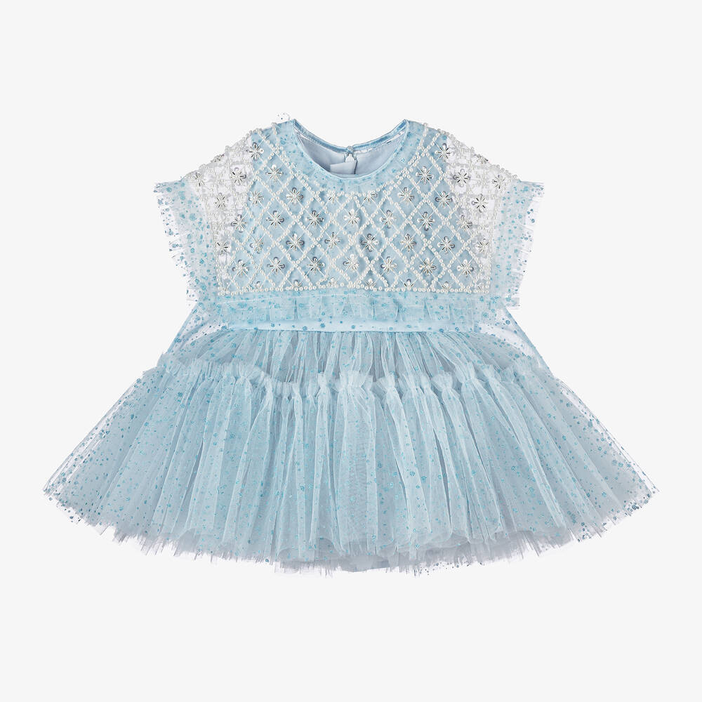 Junona - Girls Blue Glitter Tulle Dress | Childrensalon