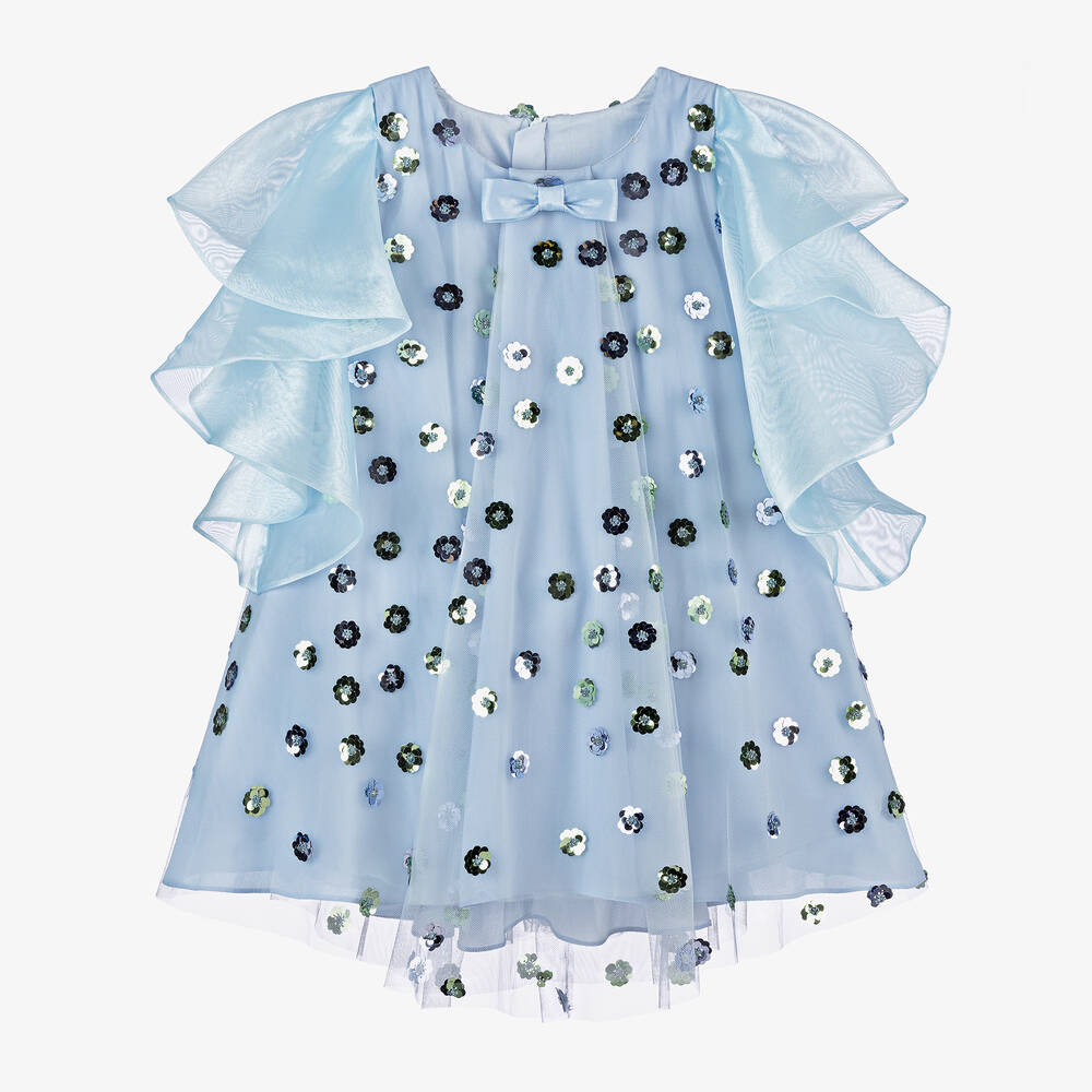Junona - Girls Blue Sequin Tulle Dress | Childrensalon
