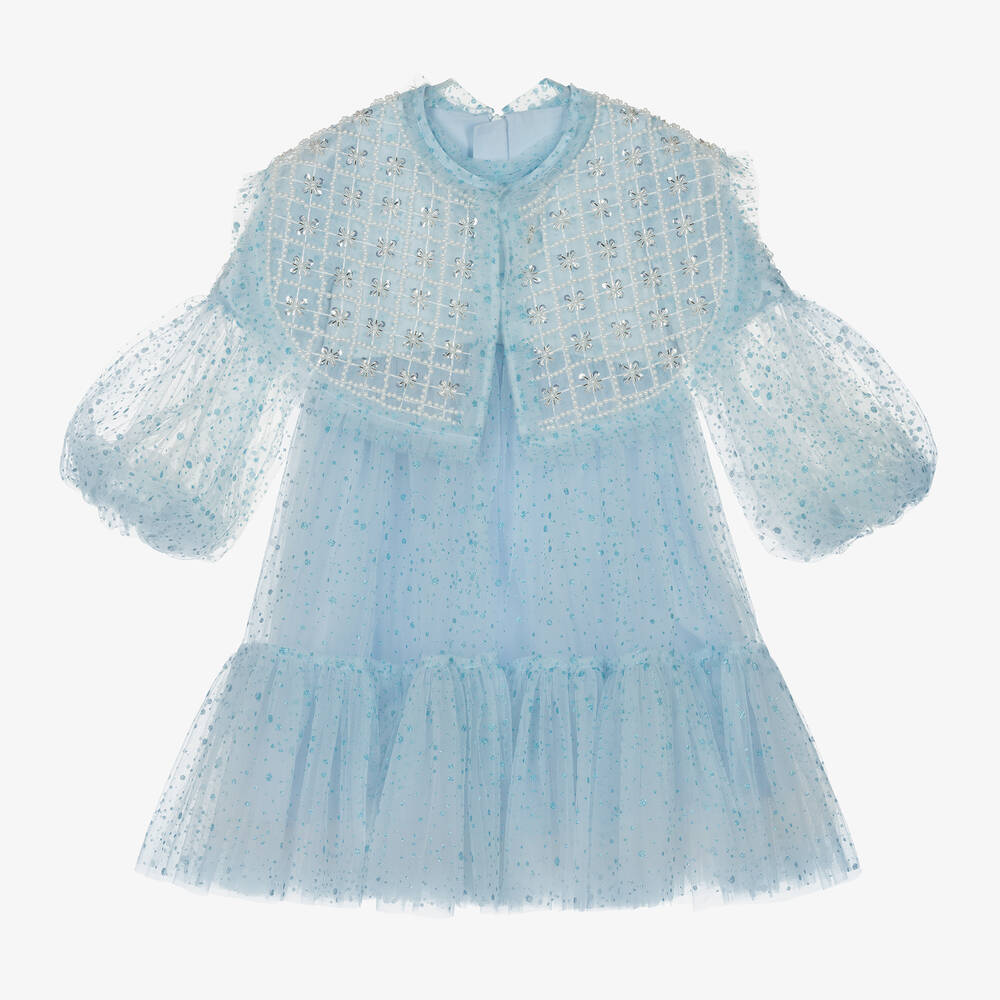 Junona - Girls Blue Sparkly Tulle Dress | Childrensalon