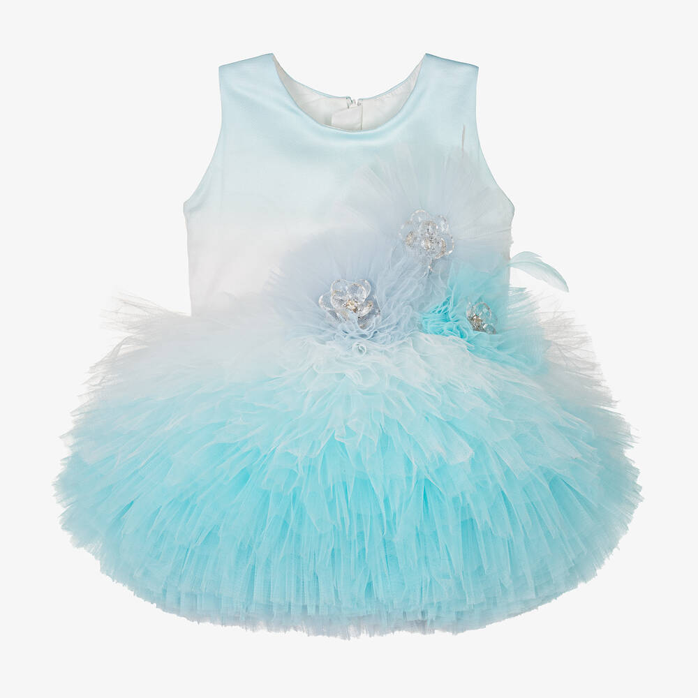 Junona - Голубое платье из тюля с цветами для девочек | Childrensalon