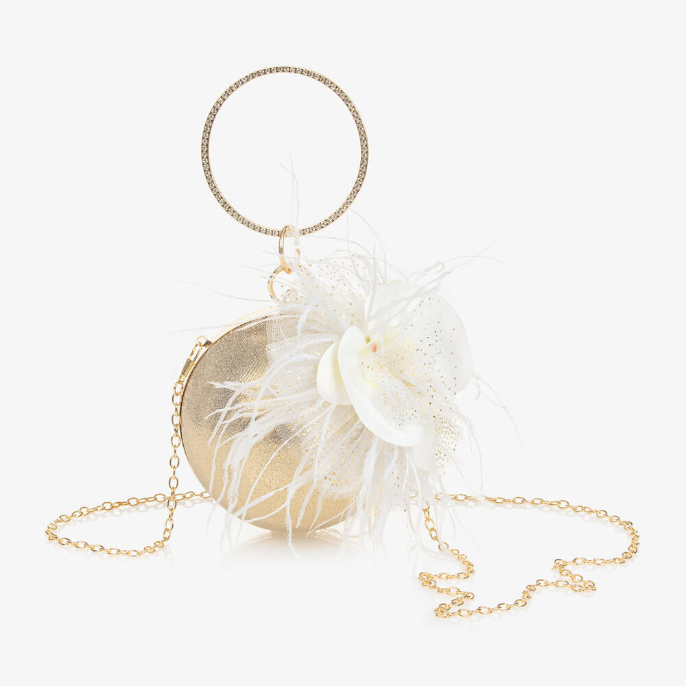 Junona - Girls Gold Flower Ball Clutch Bag (18cm) | Childrensalon