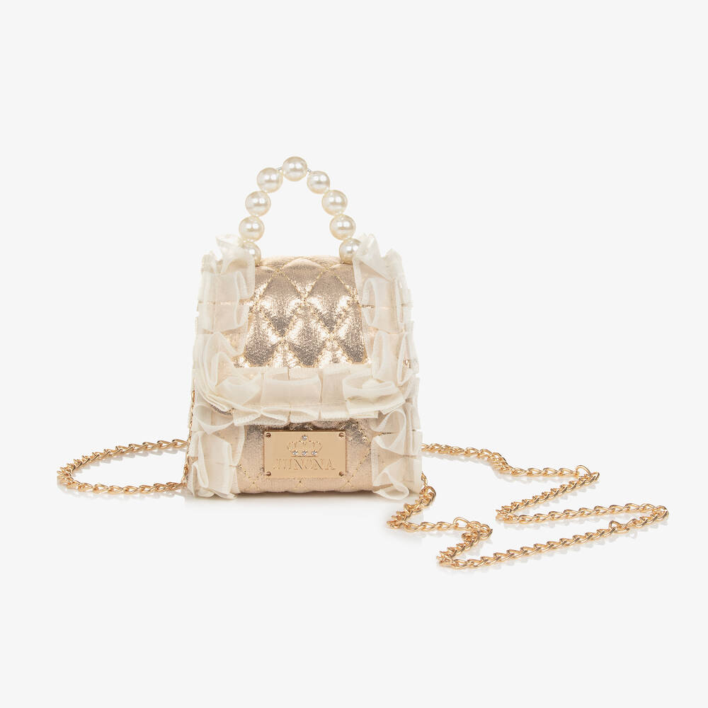 Junona - Girls Gold Quilted Handbag (11cm) | Childrensalon