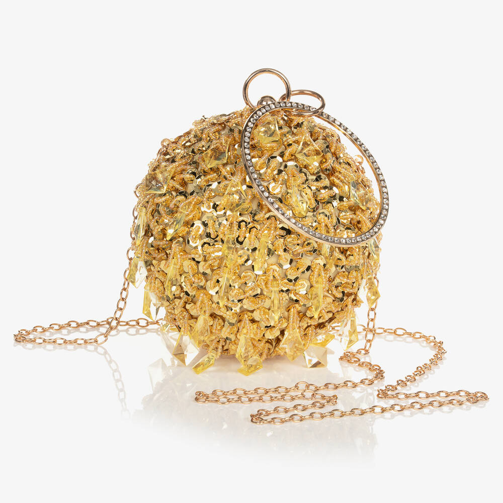 Junona - Girls Gold Round Beaded Bag (14cm)