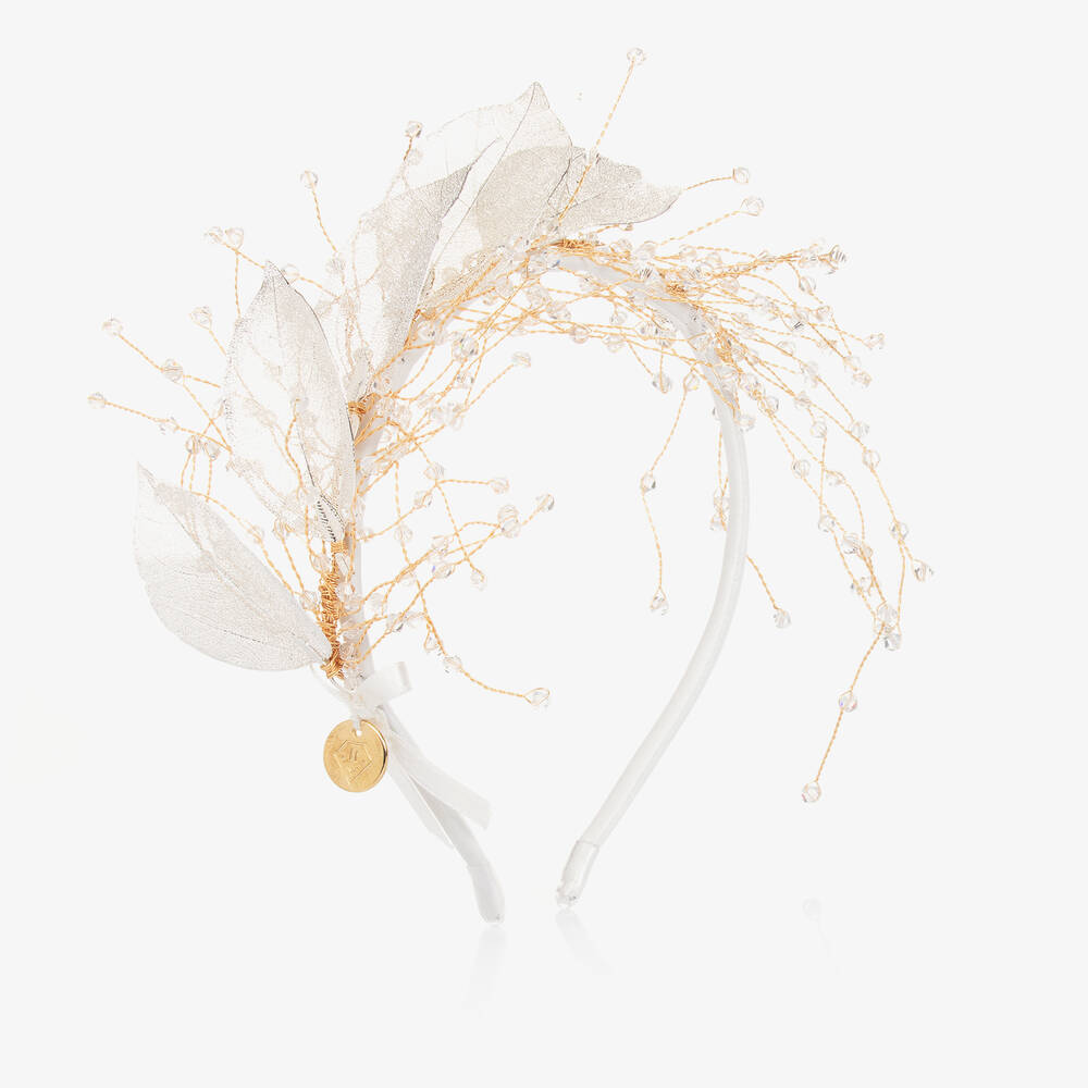 Junona - Золотистый ободок с серебристыми листьями для девочек | Childrensalon