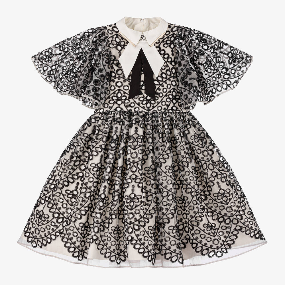 Junona - Girls Ivory & Black Organza Dress | Childrensalon