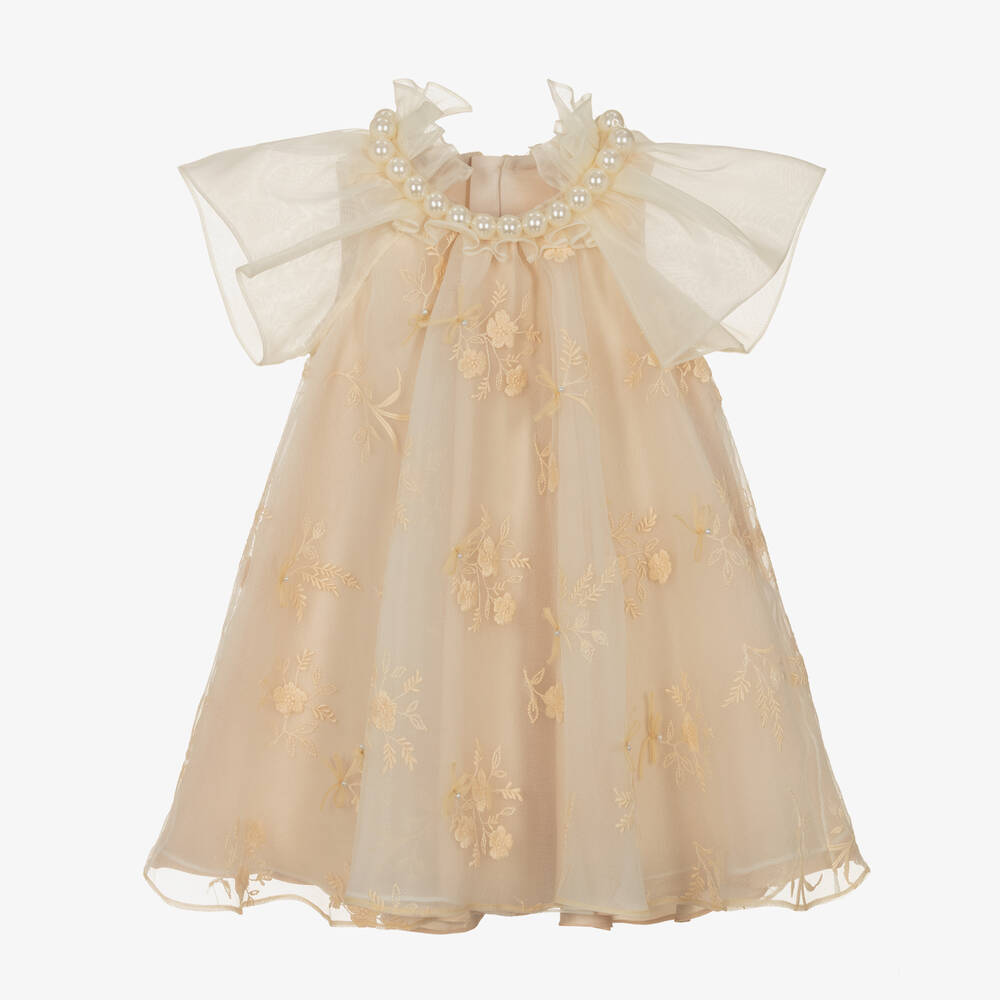 Junona - Кремовое платье с вышивкой в цветочек | Childrensalon