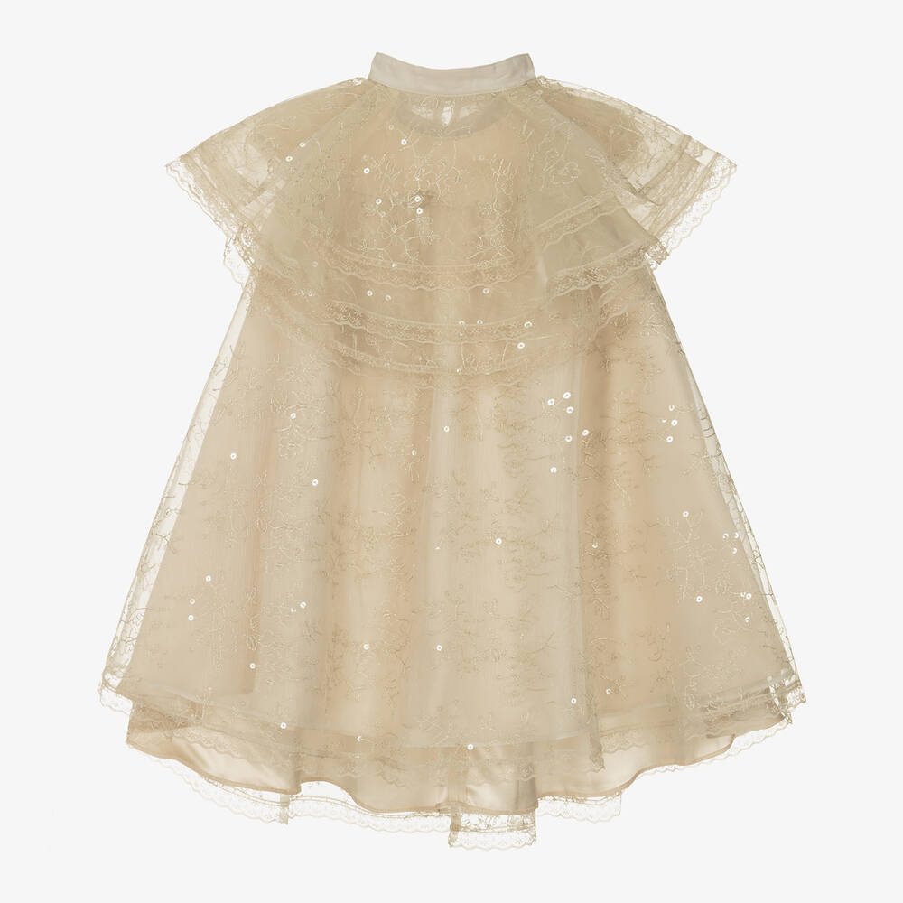 Junona Kids' Girls Ivory Embroidered Tulle Dress