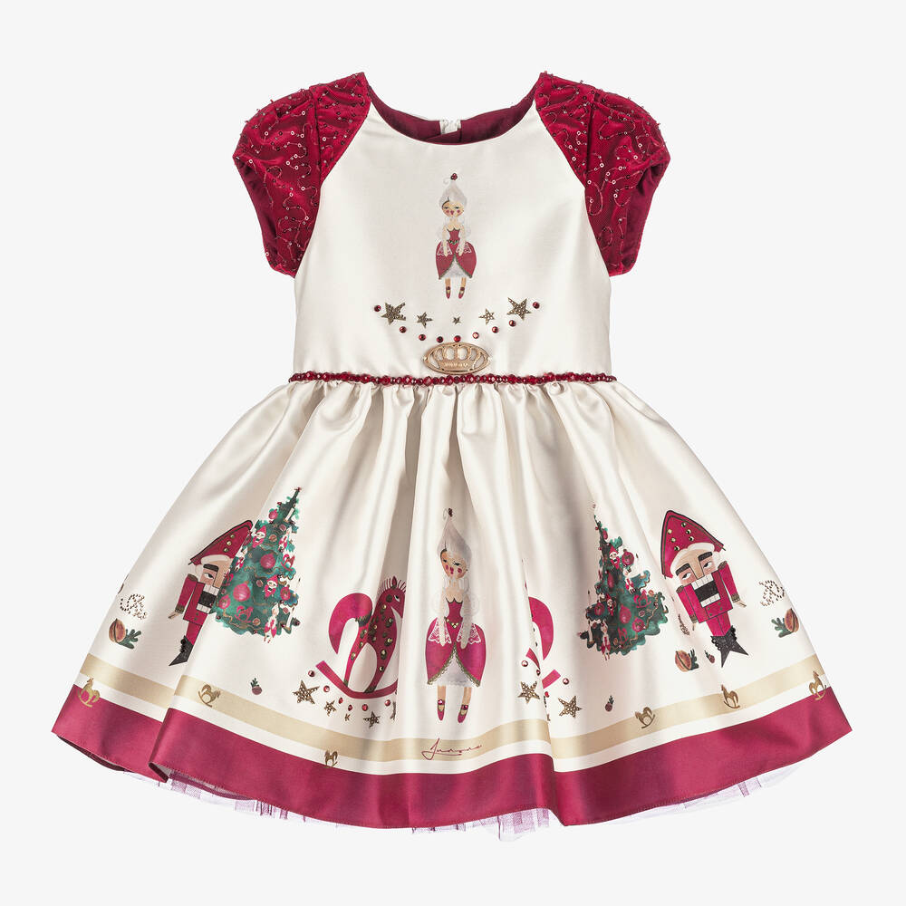 Junona - Girls Ivory Satin Christmas Dress | Childrensalon