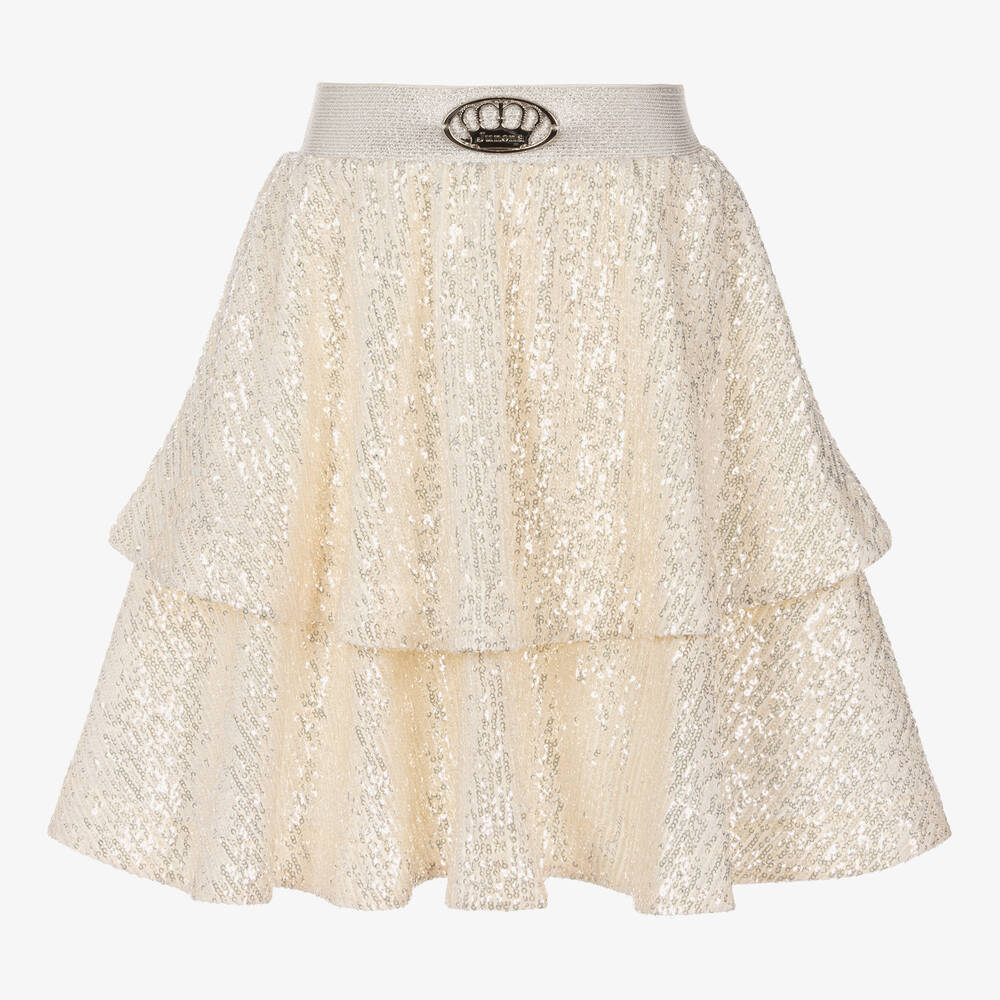 Junona - Girls Ivory Sequin Skirt | Childrensalon