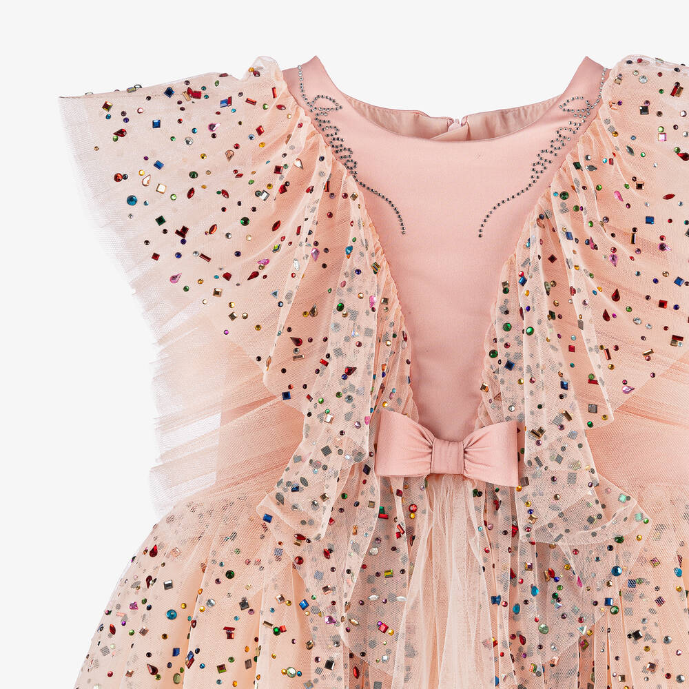 Junona - Girls Pink Asymmetric Tulle Dress | Childrensalon