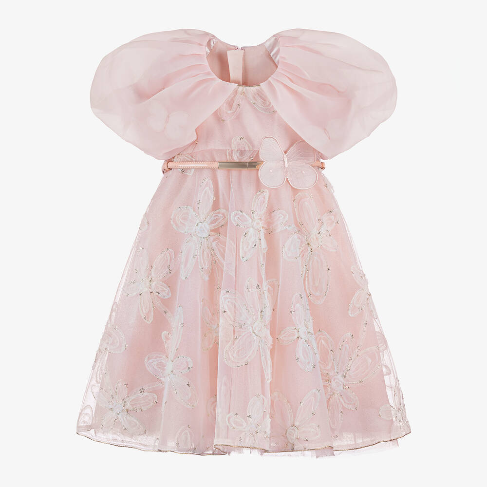 Junona - Girls Pink Butterfly & Floral Tulle Dress | Childrensalon