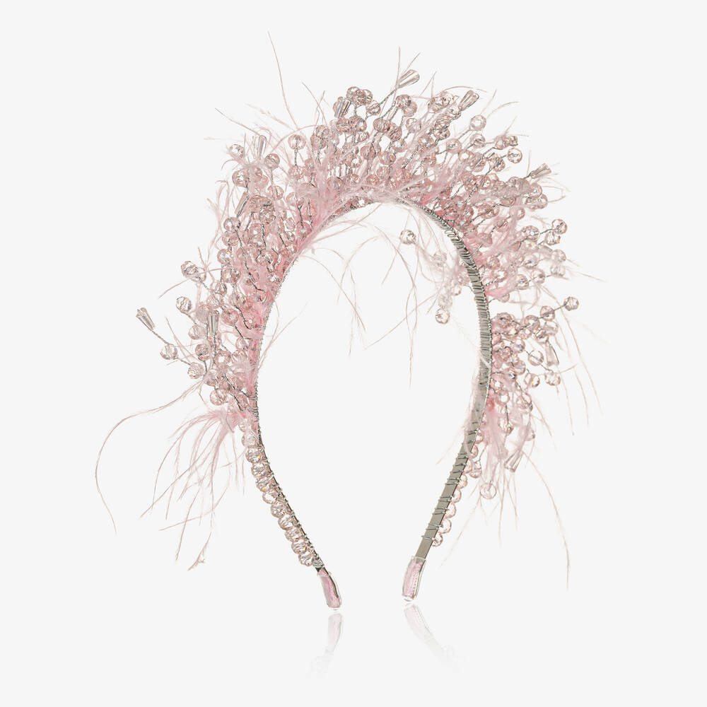 Junona - Girls Pink Crystal Bead Hairband | Childrensalon