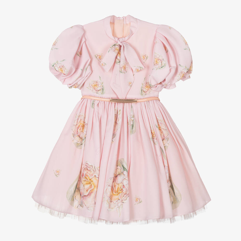 Junona - Розовое платье из крепа с цветами для девочек | Childrensalon