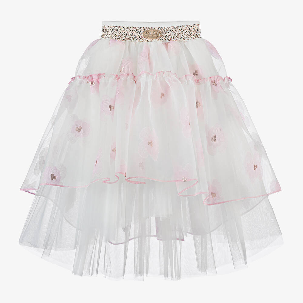 Junona - Girls Pink Floral Organza Skirt | Childrensalon