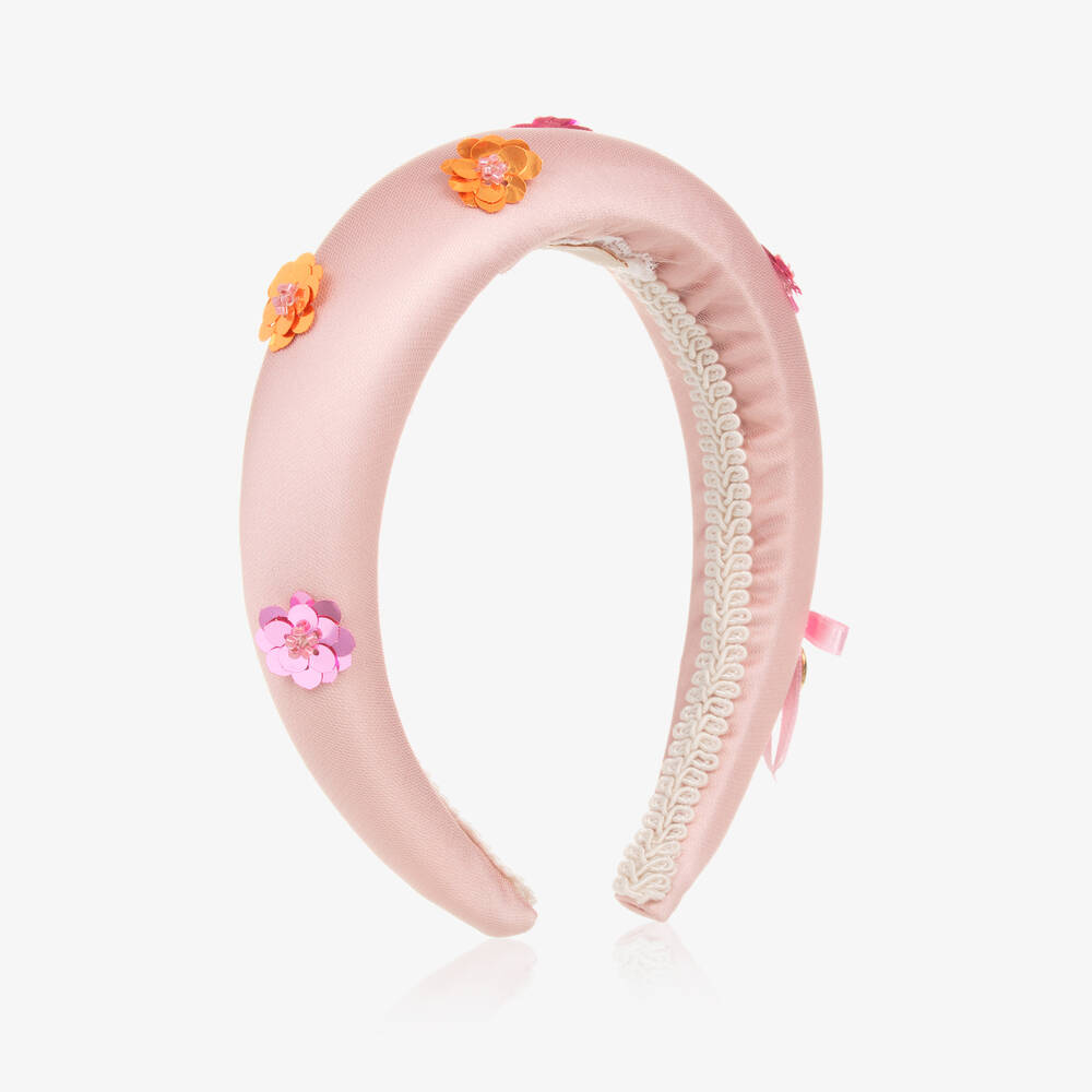 Junona - Girls Pink Flower Sequin Hairband | Childrensalon