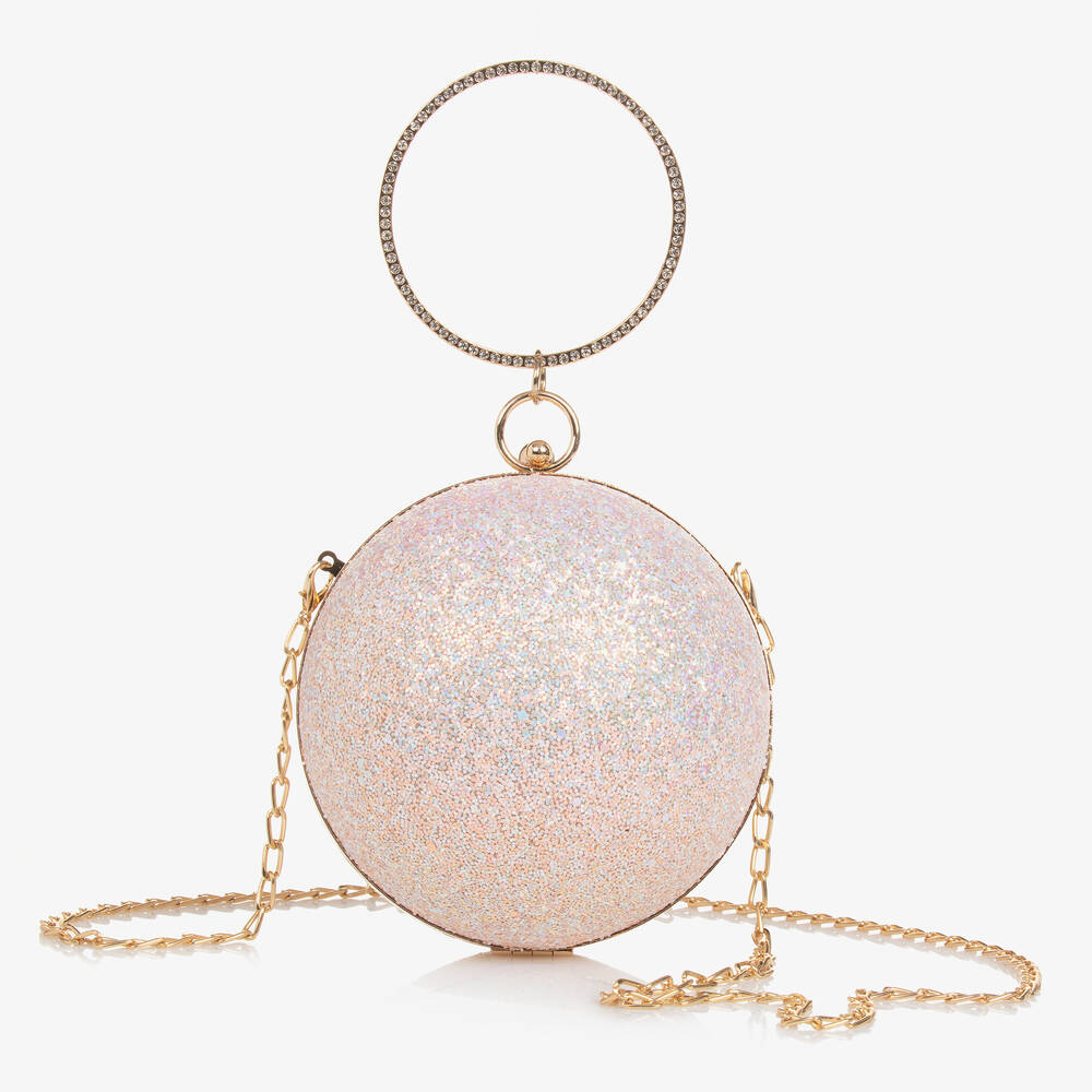 Junona - Girls Pink Glitter Ball Clutch Bag (14cm) | Childrensalon